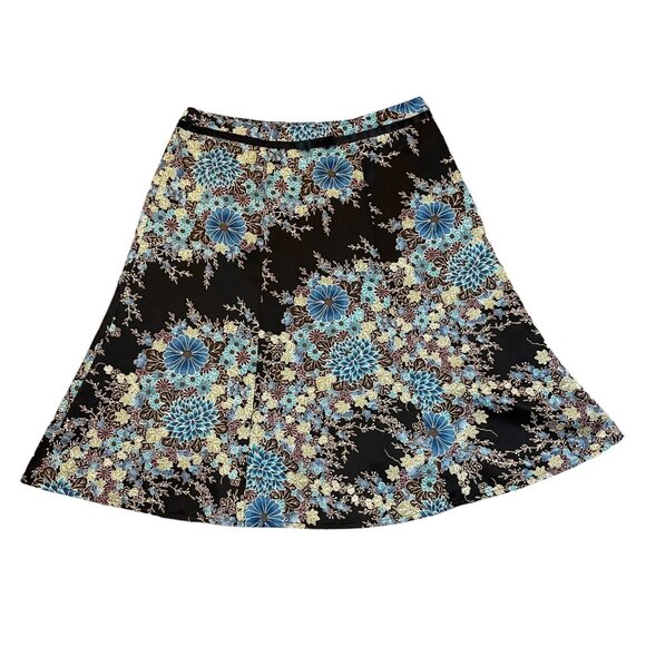 VTG Notations Floral Satin Midi Skirt Bow Bohemian Multicolor Y2K Sz M Petite - Picture 1 of 9